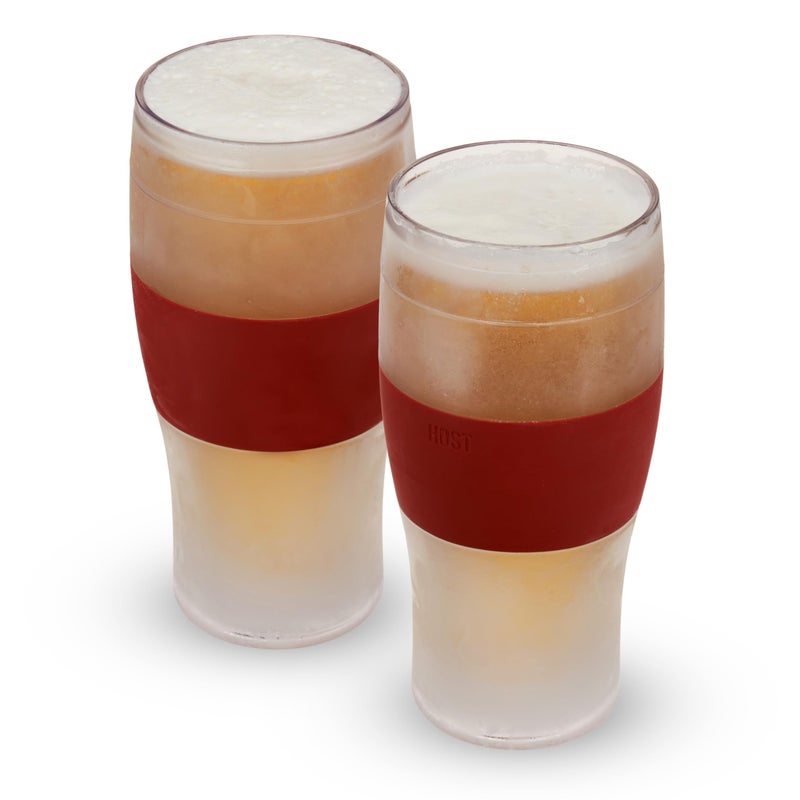 HOST FREEZE Beer Glasses, Frozen Brew Mugs, Freezable Pint Glass Set, Insulated Beer Glass to Keep Your Drinks Cold, Double Walled Insulated Glasses, Gift for Dad, 16oz, Set of 2, Crimson Red - Image 1